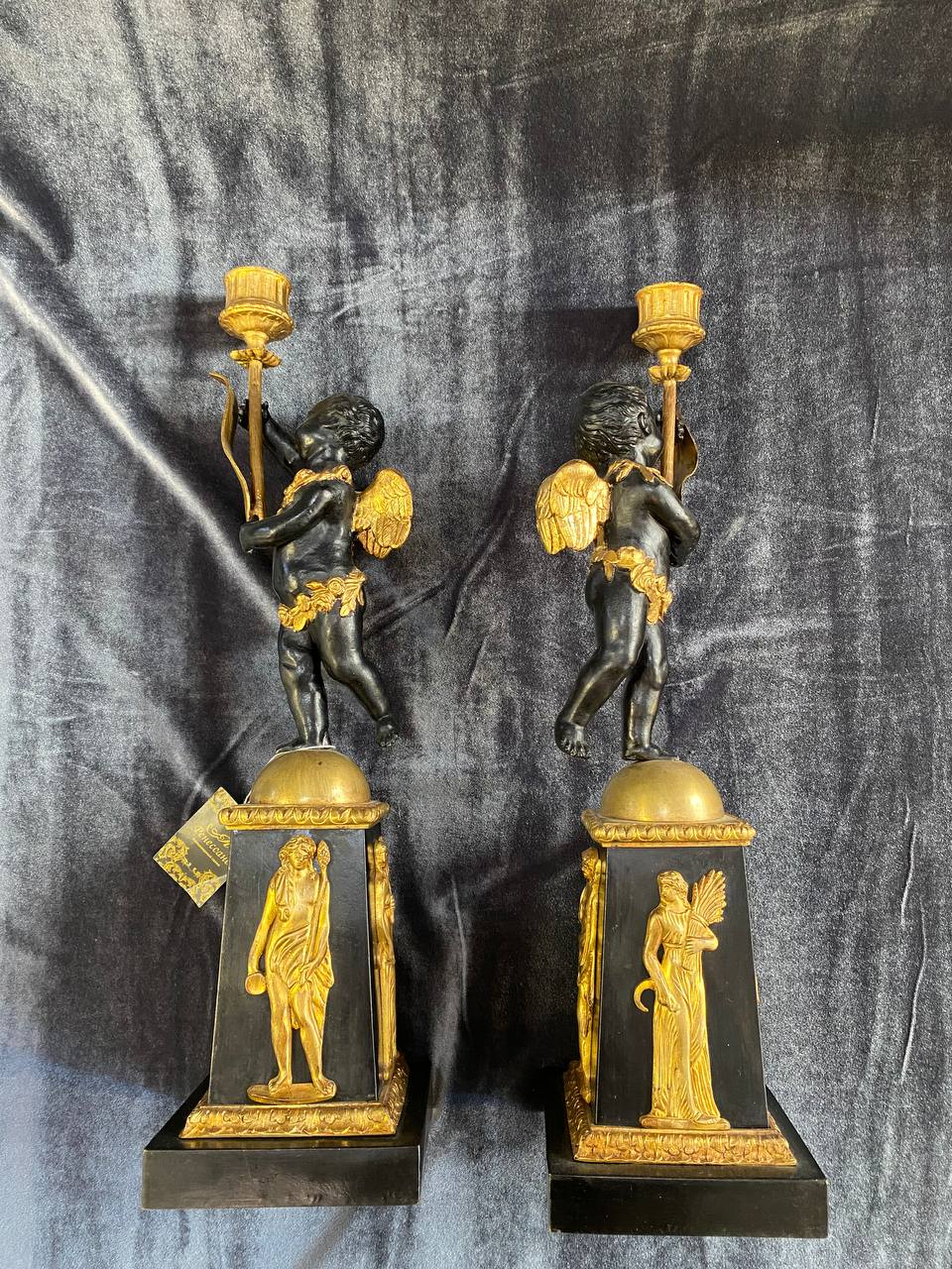 Подсвечники парные «Купидон»,Российская Империя XIX в. бронза, золото, высота 40 см
