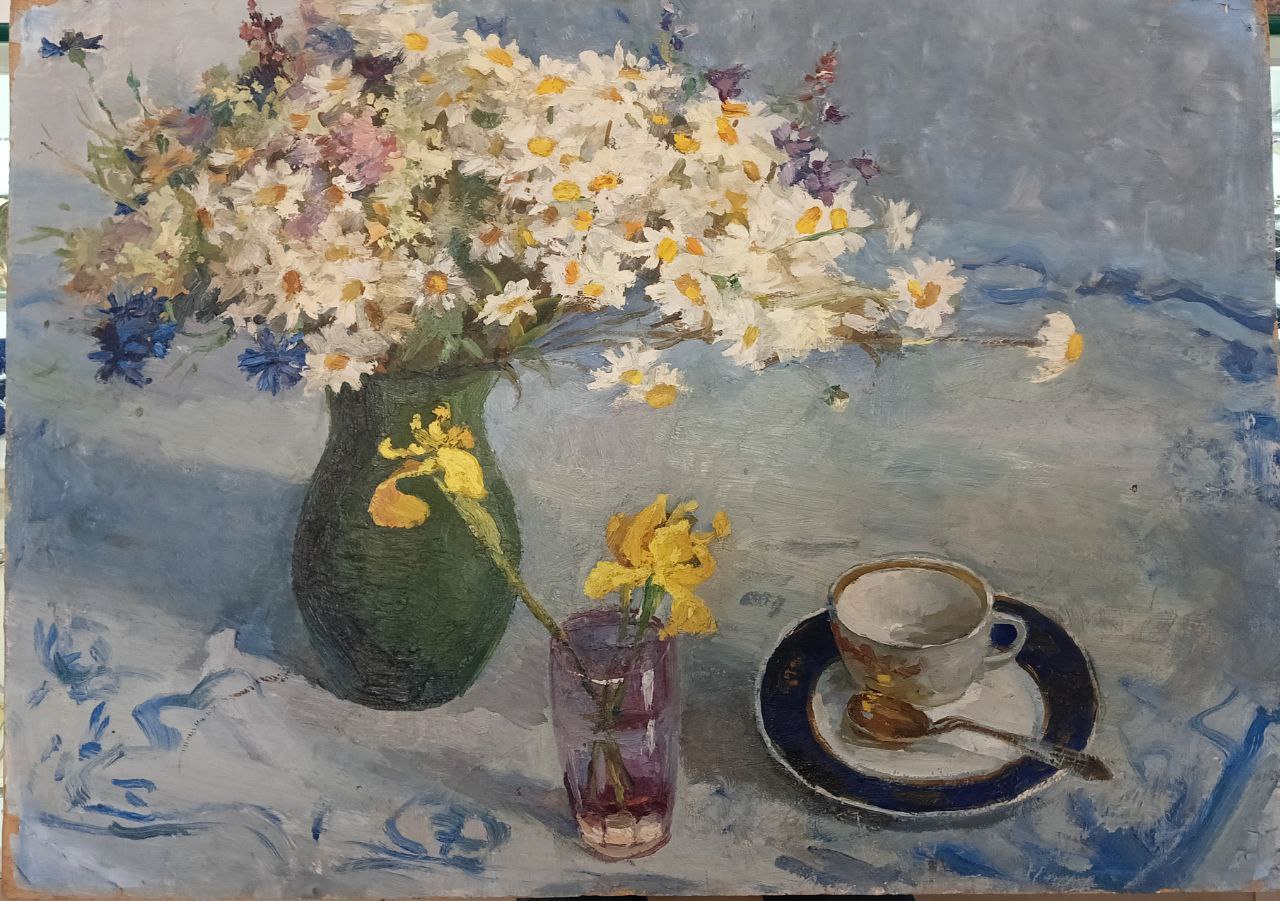 Картина «Ромашки» худ. Родионова Н.В. 1924 г, картон масло, 49,5х70 см