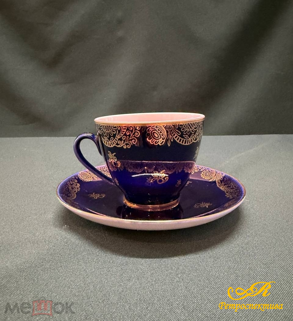 Фарфоровая кофейная пара ЛФЗ кобальт. СССР.