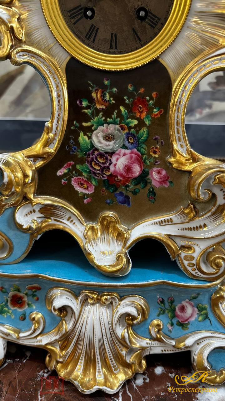 Часы. Мануфактура Миклашевского "Рококо", фарфор, золочение, живопись, 1840-50 года.