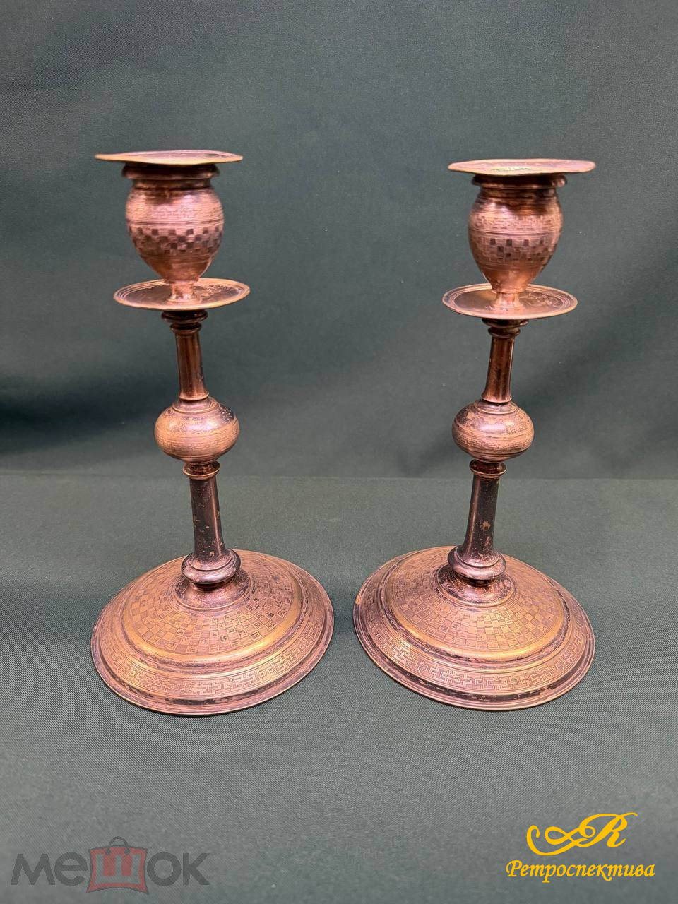 Подсвечники 2 шт, Польша, Фраже клеймо. Конец XIX нач. XX в.в. Медь,покрытие серебро.