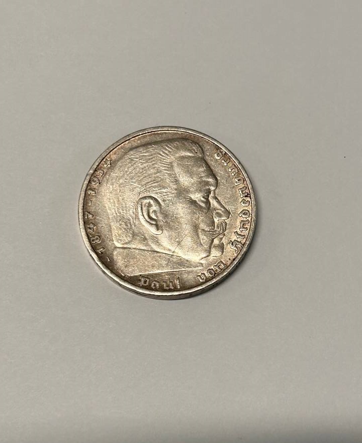 Монета 5 марок 1936 г, Германия, серебро