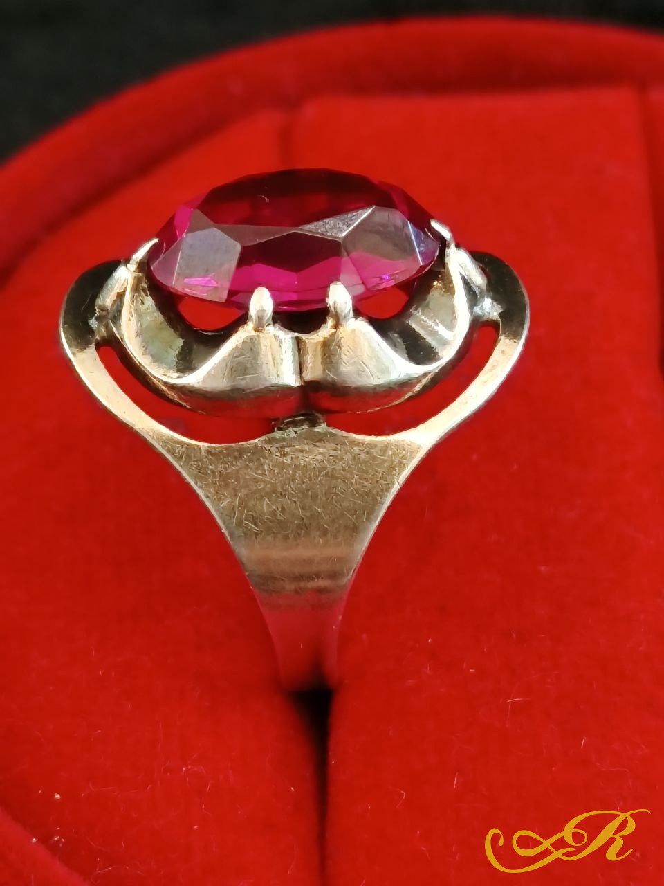  Кольцо винтажное с рубином. Серебро 875 пр. 5,07 гр. СССР 