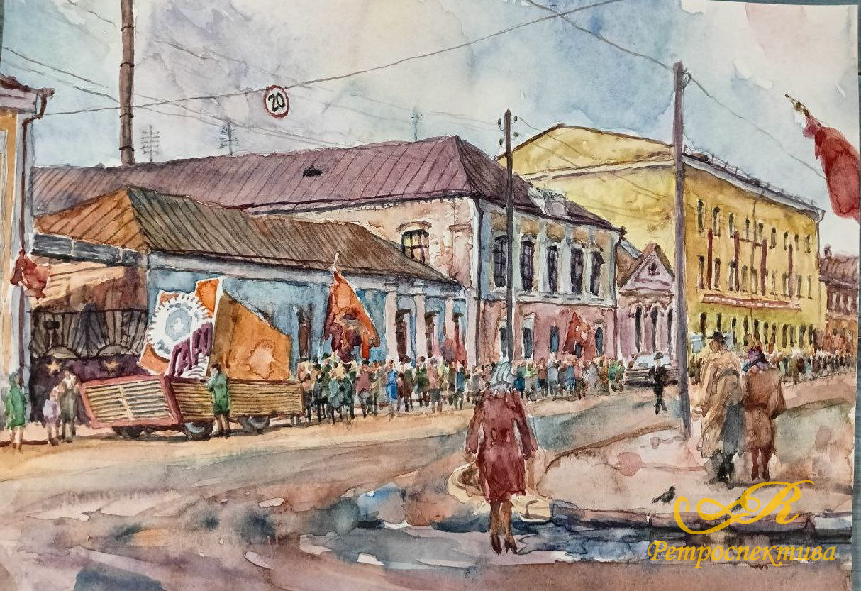Картина «Казань 1970-х. ул.Нариманова. Завод «Гаро» (по фото)», 2020 г,худ. Флегонтов А.С, акварель,бумага, 21х30 см