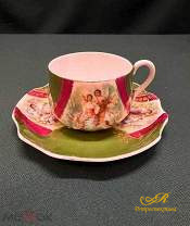 Фарфоровая кофейная пара " Товарищество М.С.Кузнецова," Москва. Деколь, позолота.