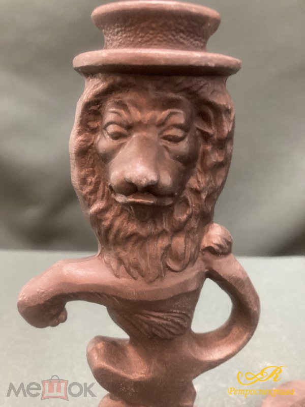 Подсвечник чугунный с ручкой " Лев" 2 шт. Высота 17 см.