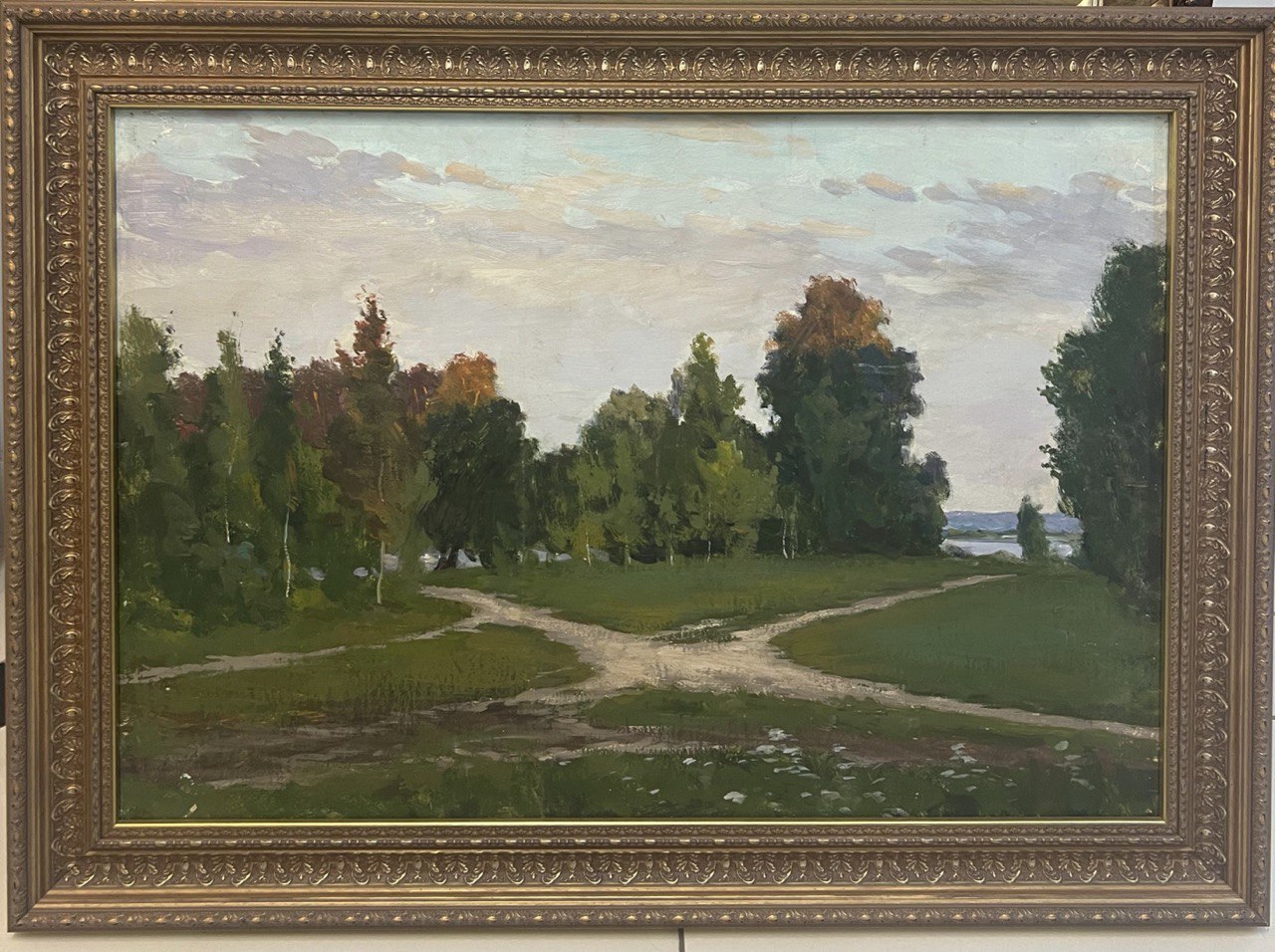 Неустроев " Лесное распутье"  50 х 73 см. Картон , масло.