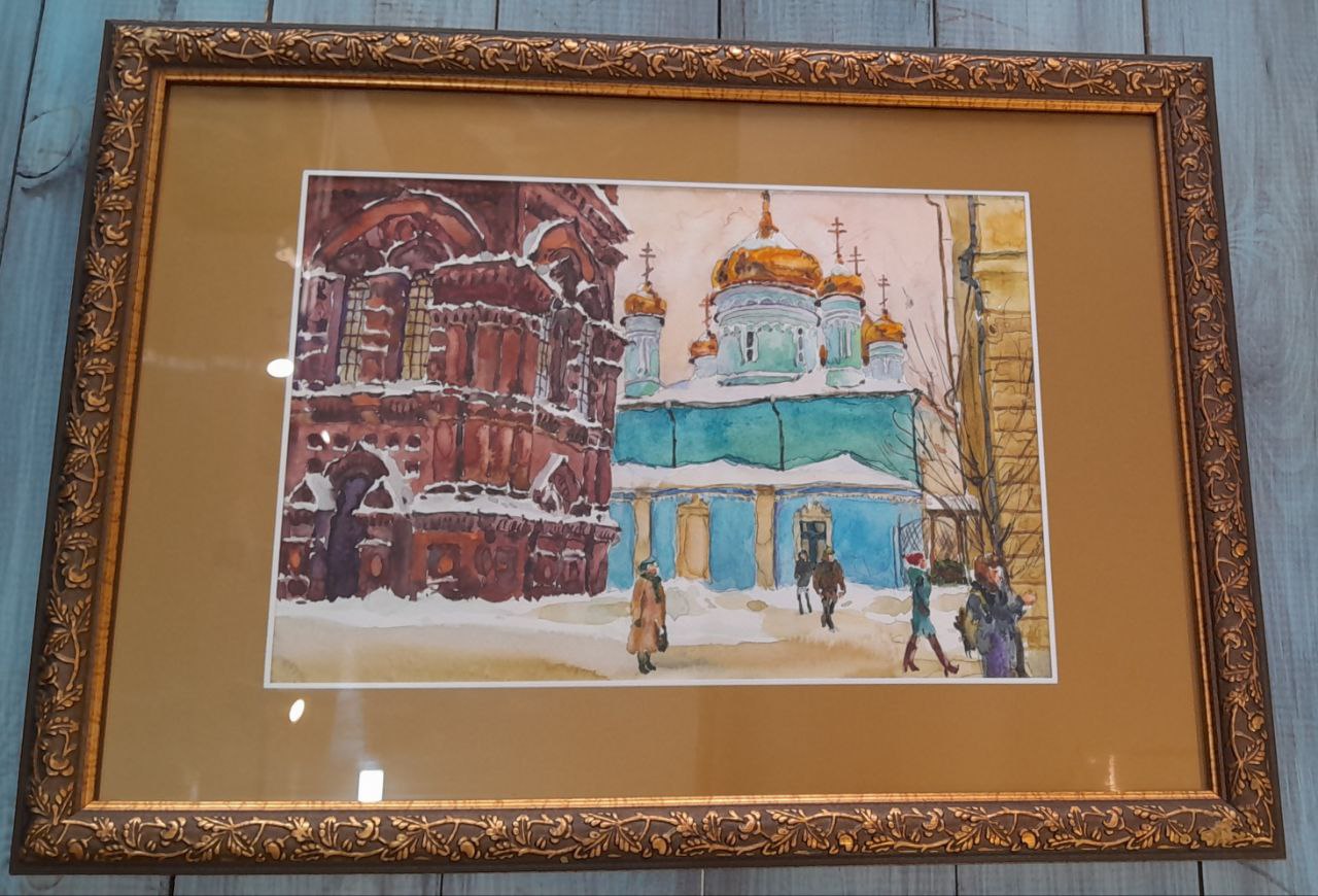 Картина «Ул. Баумана, Церковь Богоявления», 2019 г, худ. Флегонтов А.С, бумага, акварель, 21х30 см