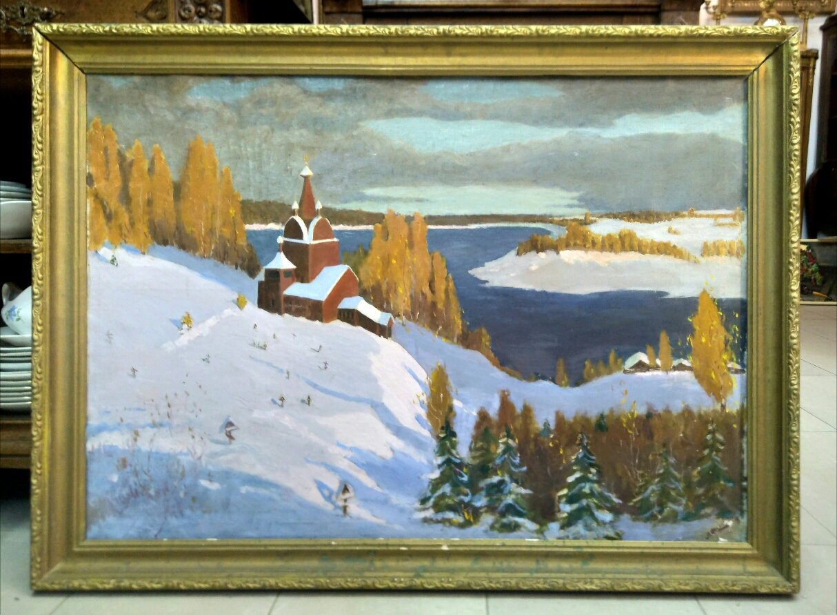 Картина "Церковь на берегу", Художник М.Федулов, 1909 г.