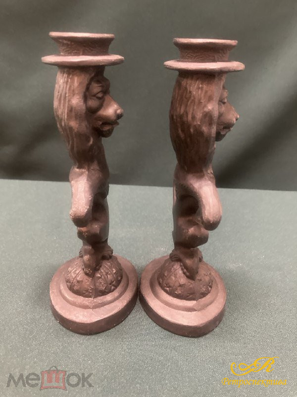 Подсвечник чугунный с ручкой " Лев" 2 шт. Высота 17 см.