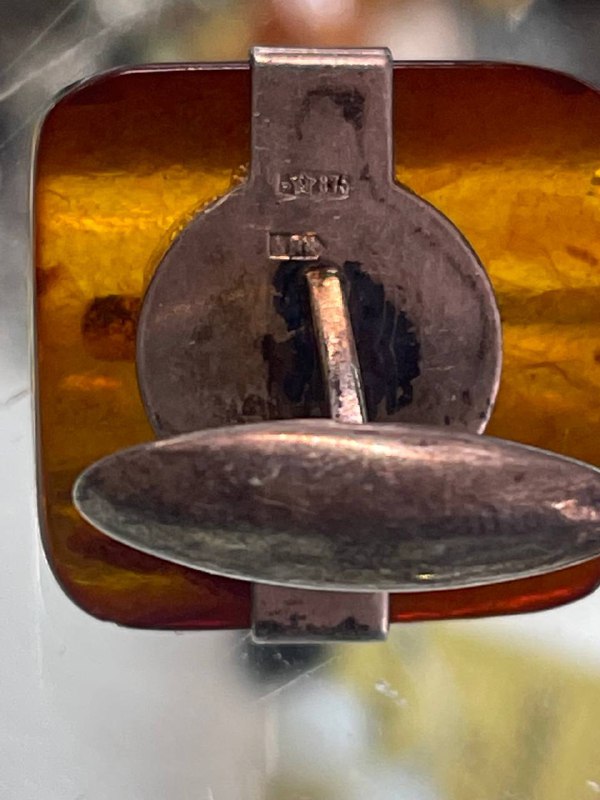 Винтажные запонки, серебро 875 пр,янтарь