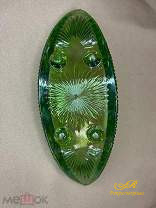 Стеклянная, старинная конфетница. Ваза,вазочка для конфет.Зеленое стекло.Редкость.