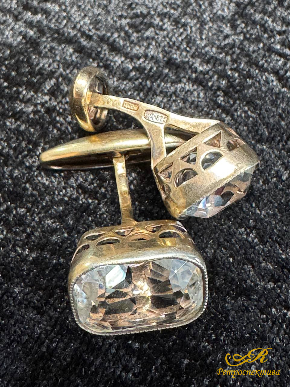 Запонки из серебра 875 пр. горный хрусталь, вес 10 гр