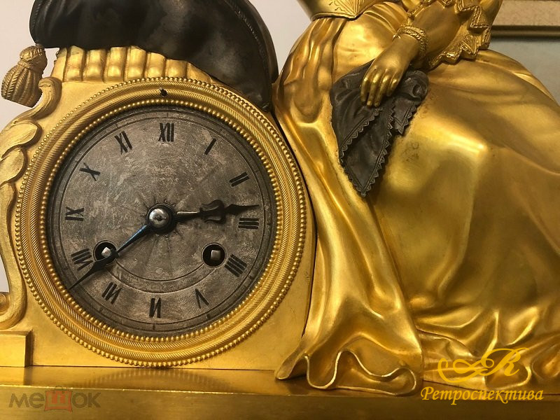 Часы "Девушка с лютней", ампир, Франция, XIX в.