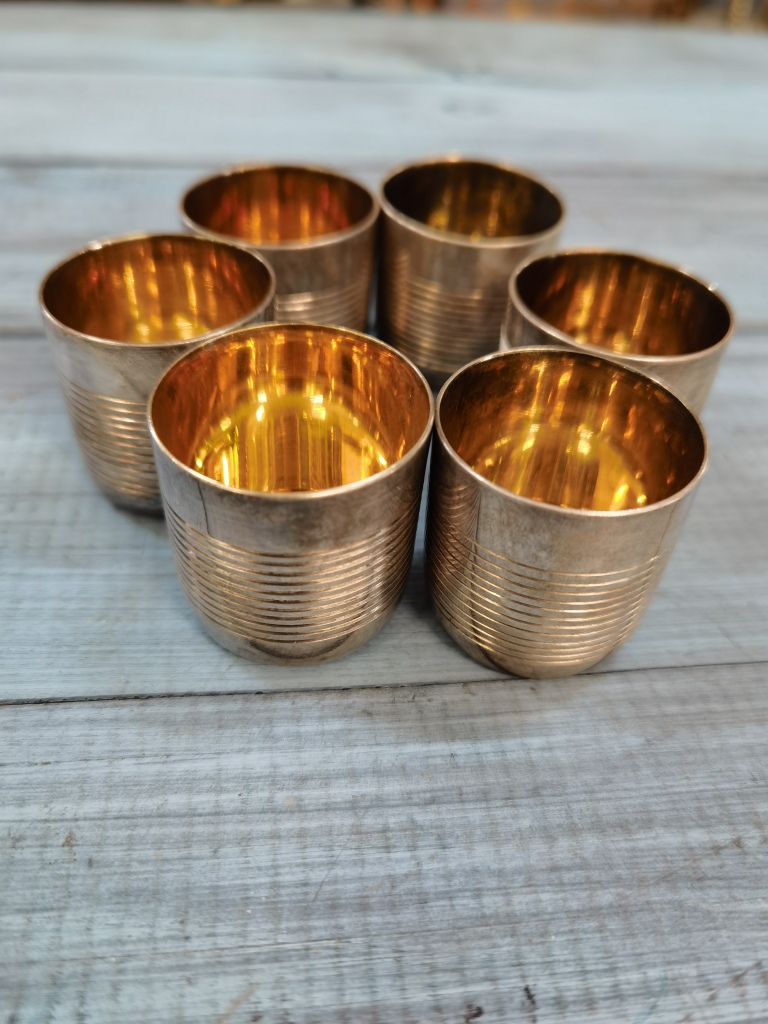 Набор стопок мельхиор с золочением,  6 шт