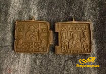 Солдатский складень. Медь. XIX век.Размер 3х3см