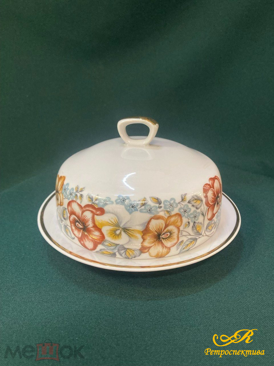 Фарфоровая масленка Бориславский ФЗ. Рисунок Деколь.СССР.