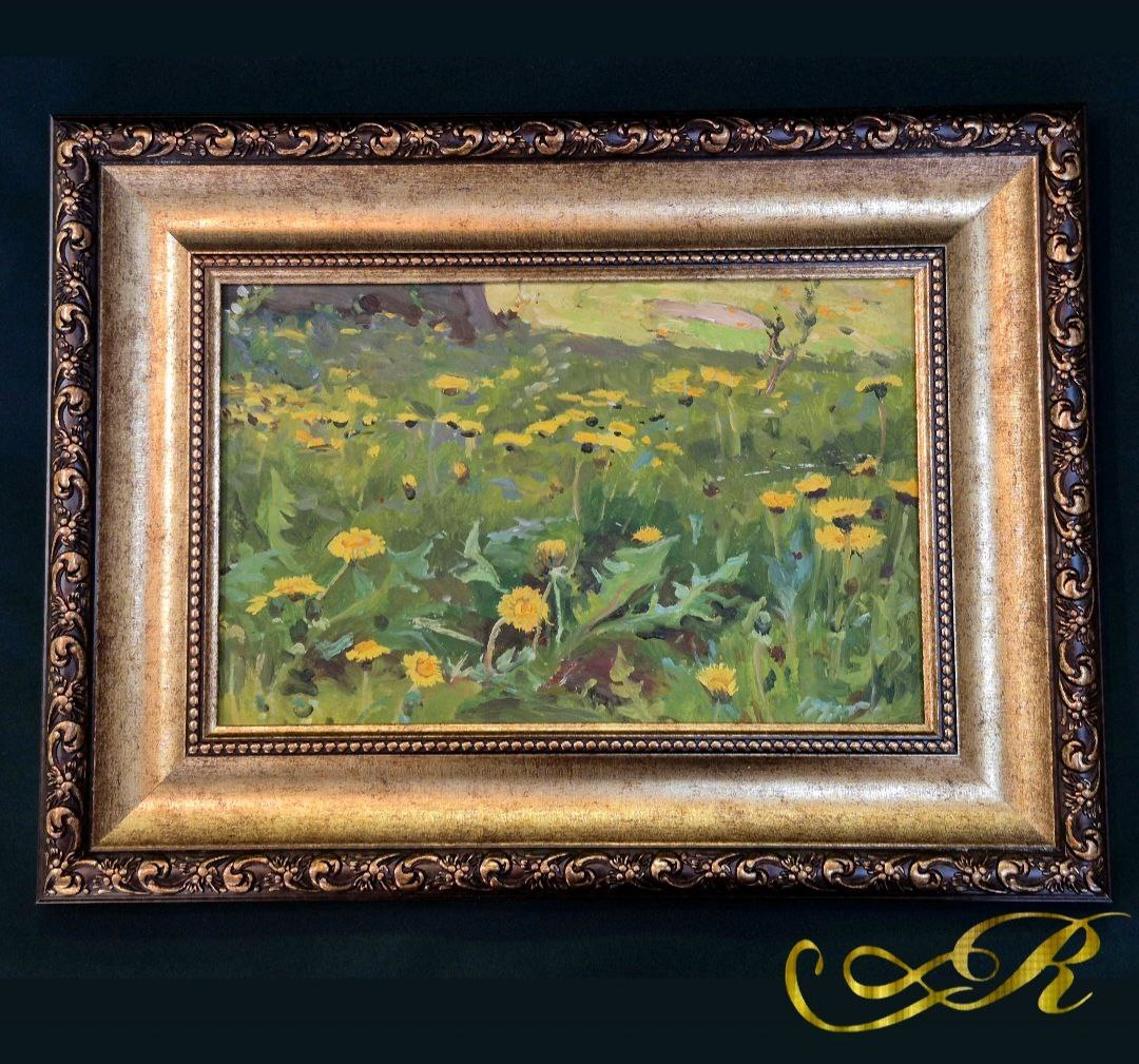 Картина «Одуванчики» худ. Родионов А.М. 1976 г, картон масло, 22х34 см