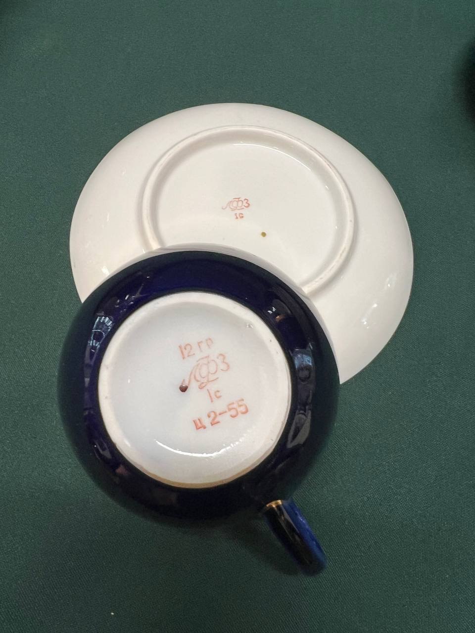 Фарфоровые пять чайных пар.  Кобальт. ЛФЗ.