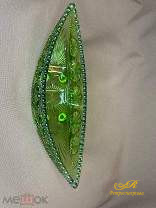 Стеклянная, старинная конфетница. Ваза,вазочка для конфет.Зеленое стекло.Редкость.