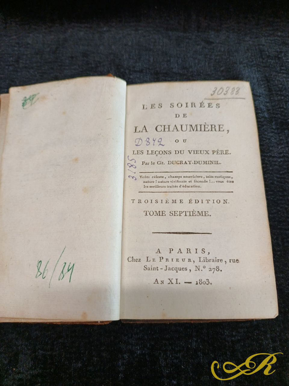  Антикварная книга «Les Soirées de la Chaumière, ou les leçons du vieux père» Франсуа-Гийома Дюкре-Дюминиля.