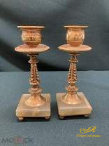 Письменный набор : чернильница и 2 подсвечника.  Бронза,оникс,стекло. Высота 14 см