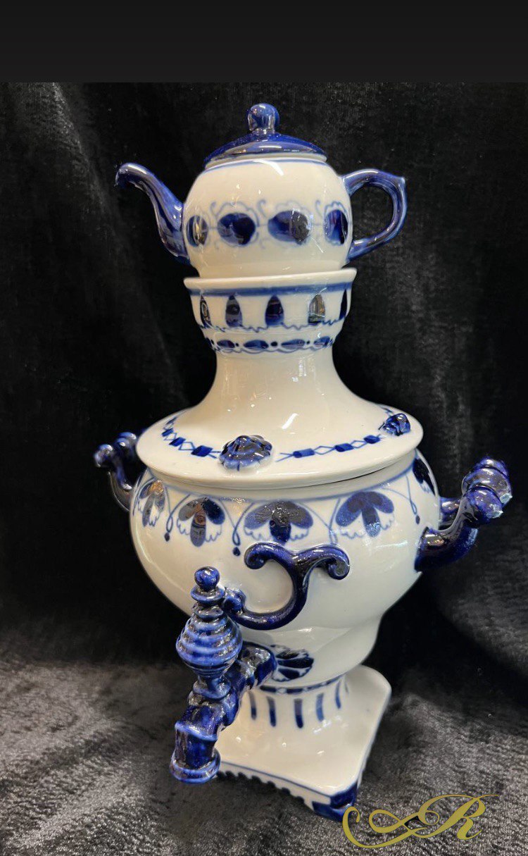 Самовар с чайником. Гжель. Сувенир.