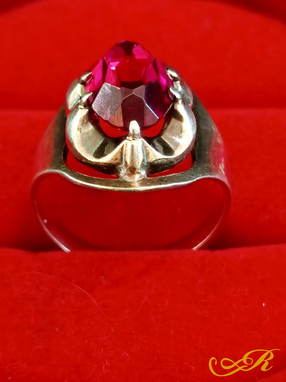  Кольцо винтажное с рубином. Серебро 875 пр. 5,07 гр. СССР 