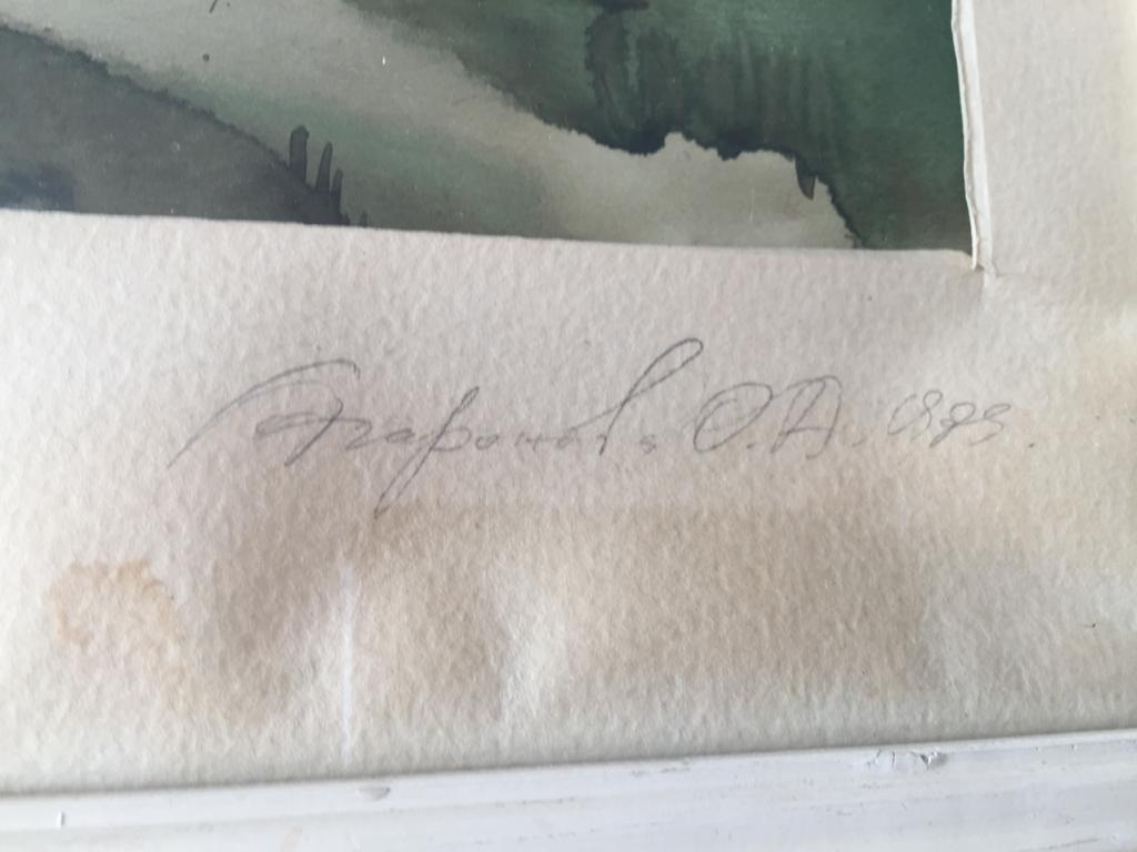 Картина-акварель "Пейзаж с Церковью", СССР