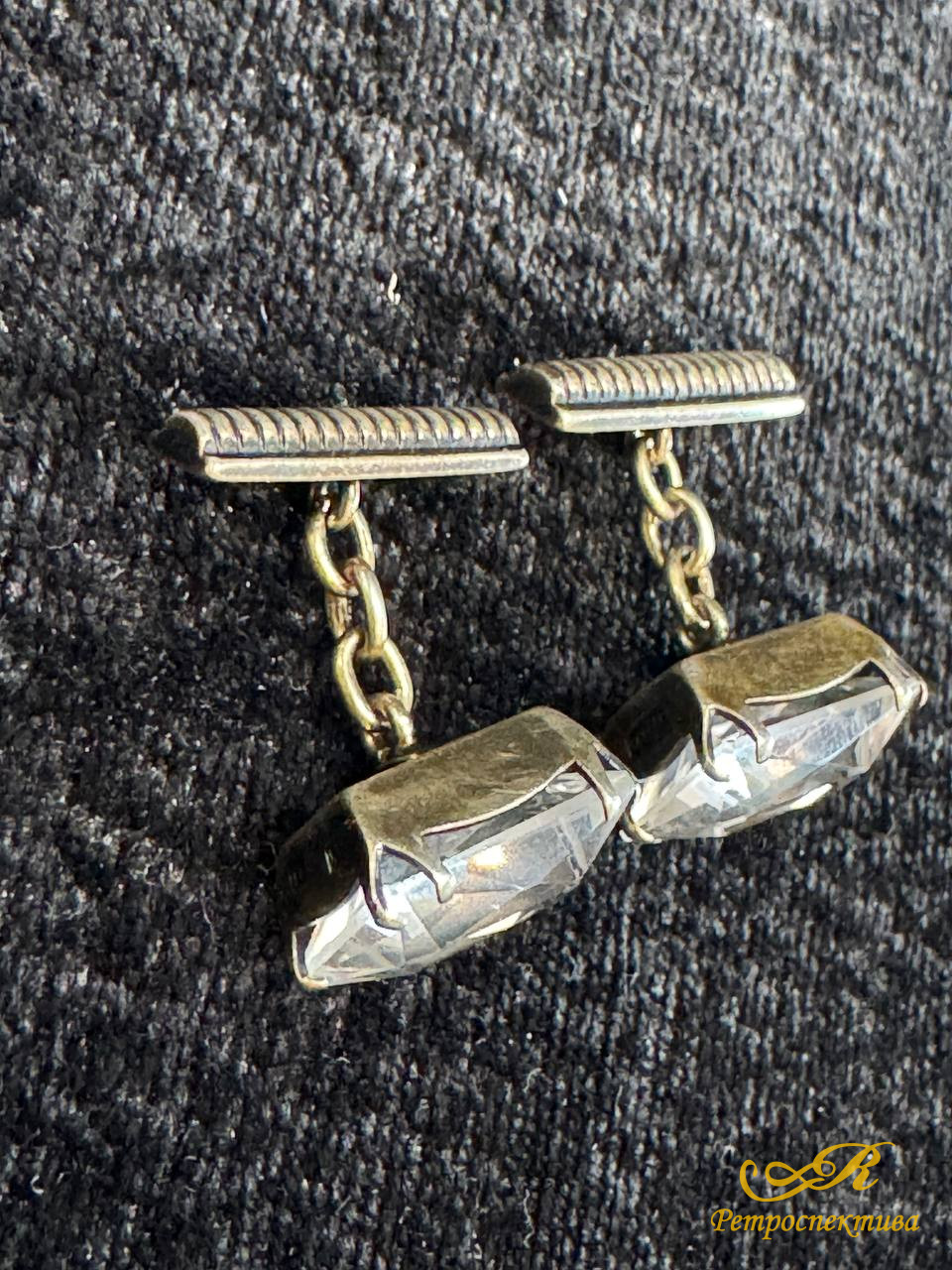  Запонки из серебра 875 пр. горный хрусталь, вес 7,1 гр
