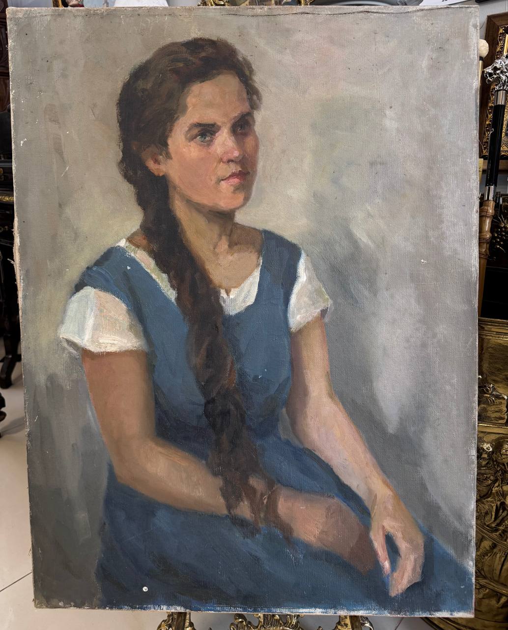 РАСПРОДАЖА! Портрет " Девушка с косой" Прытков А.А. , Прыткова Г.Н. СССР. Холст, масло. Размер 80 х 59, 5 см.