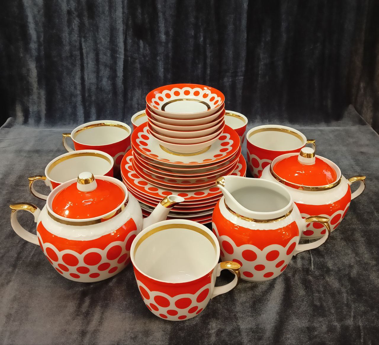 Чайный сервиз Краснодар «Чайка», фарфор, золочение, первый сорт