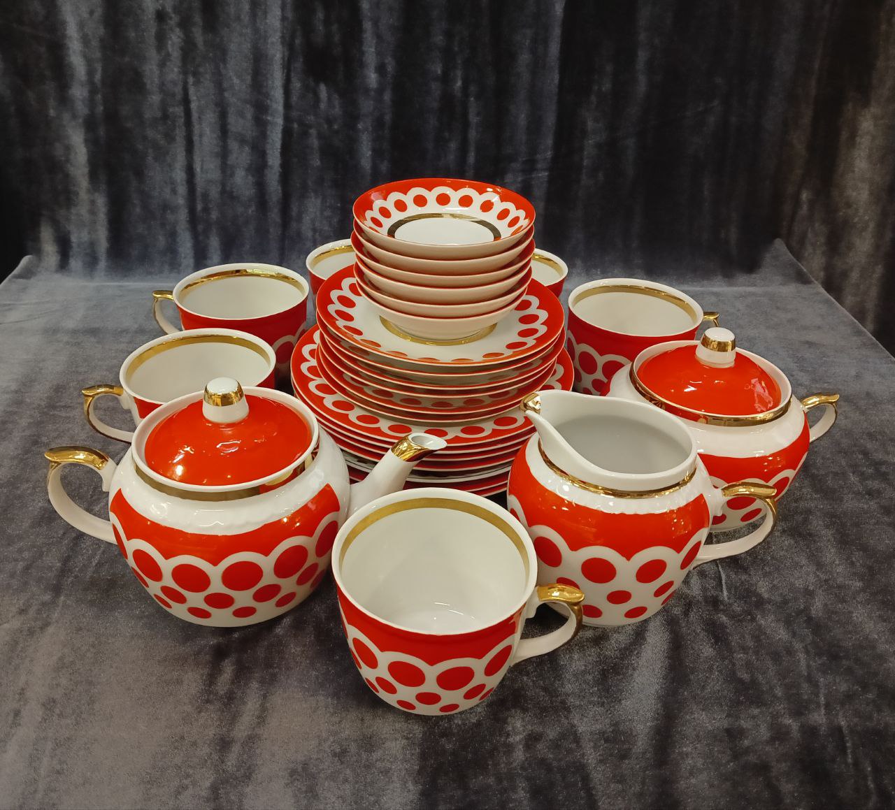 Чайный сервиз Краснодар «Чайка», фарфор, золочение, первый сорт