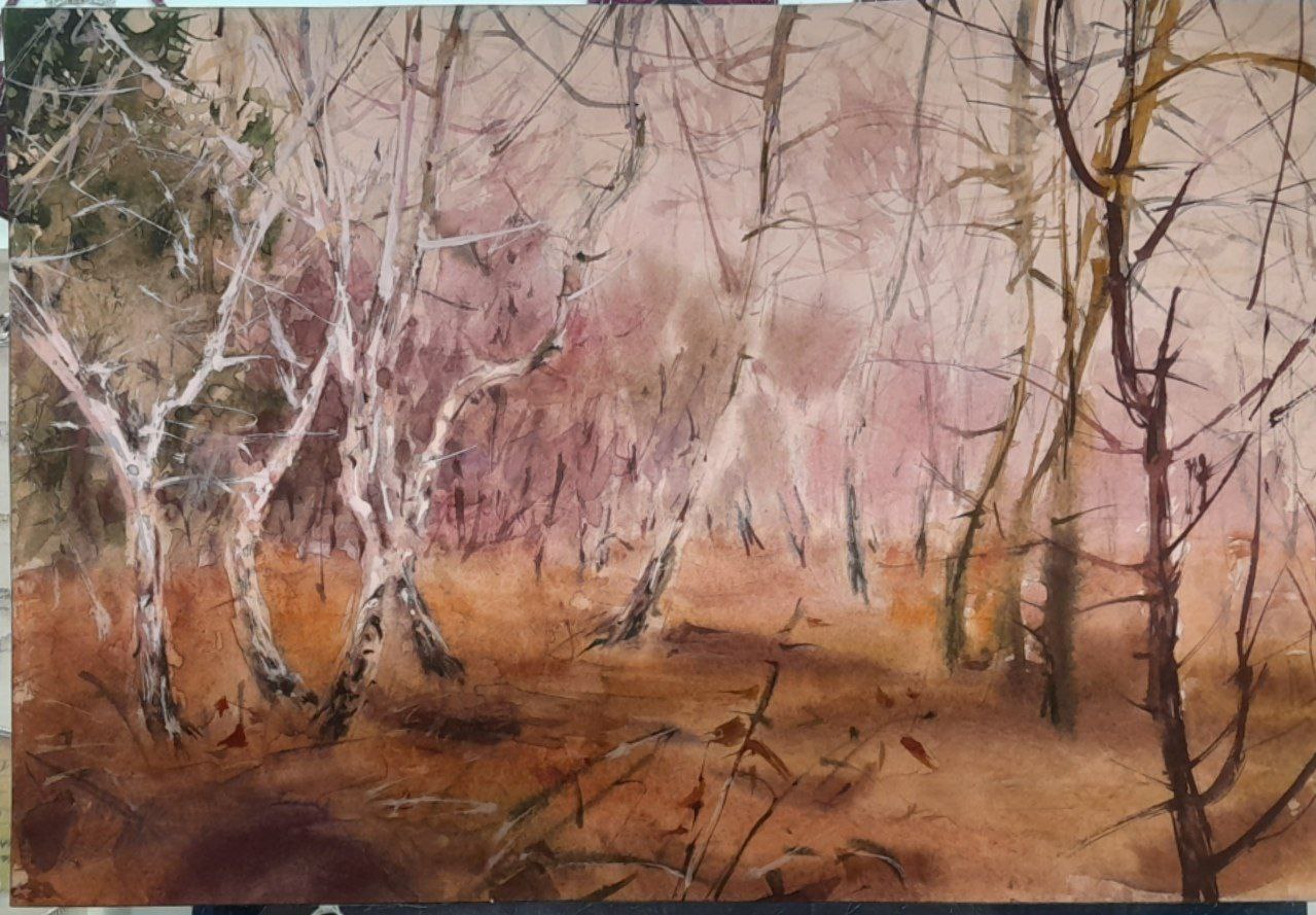 Картина «Осенний лес», 2008 г, худ. Флегонтов А.С, акварель,бумага,20х30