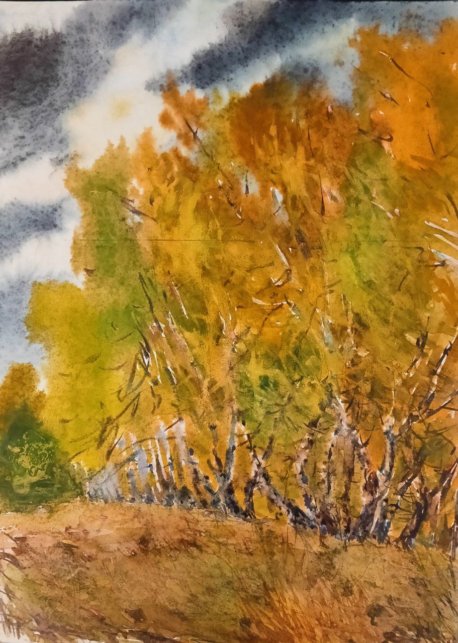 Картина «Золотая осень», 2008 г, худ. Флегонтов А.С, акварель, бумага, 30х22 см