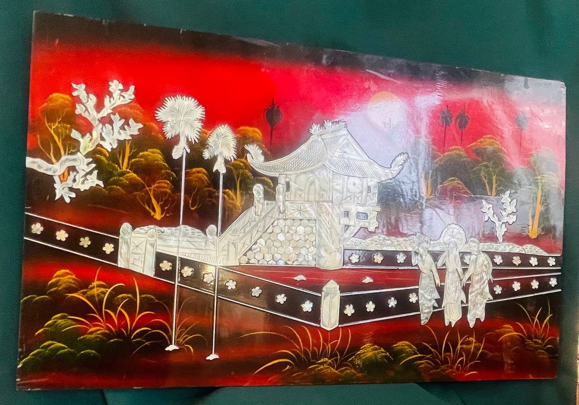 Деревянное панно,роспись, лак, перламутр, конец ХХ века