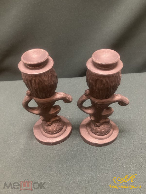 Подсвечник чугунный с ручкой " Лев" 2 шт. Высота 17 см.