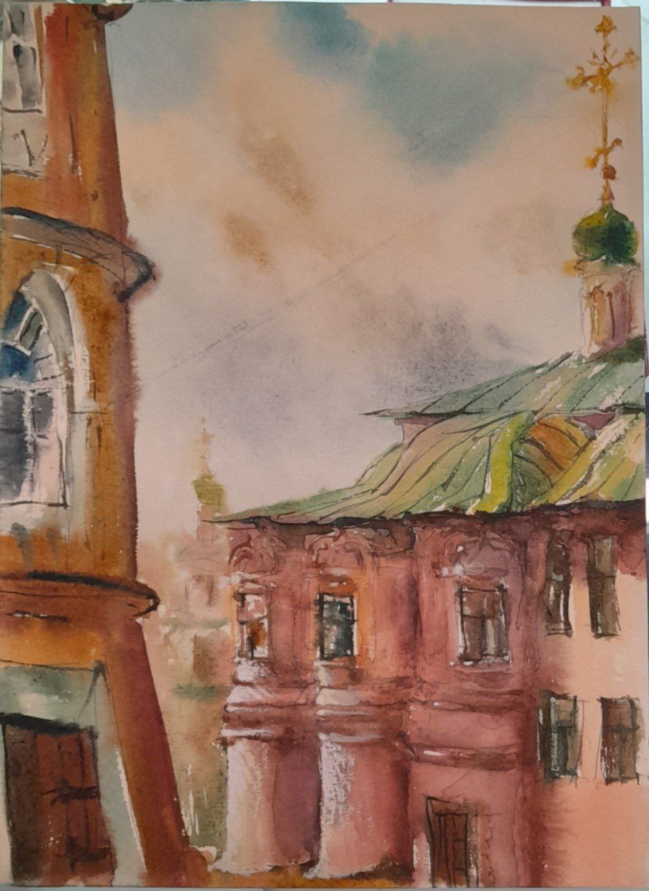 Картина «Ивановский монастырь», 2008 г, худ. Флегонтов А.С, бумага,акварель,21х30 см