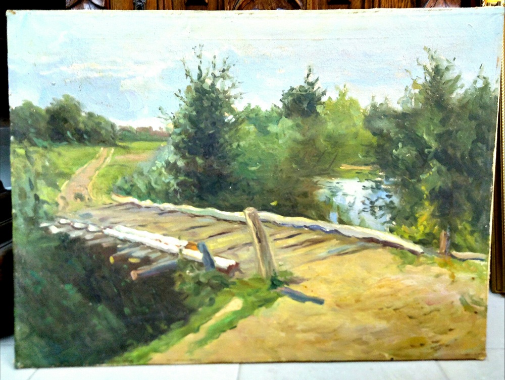Картина "Деревенский мост", СССР, ХХ в.