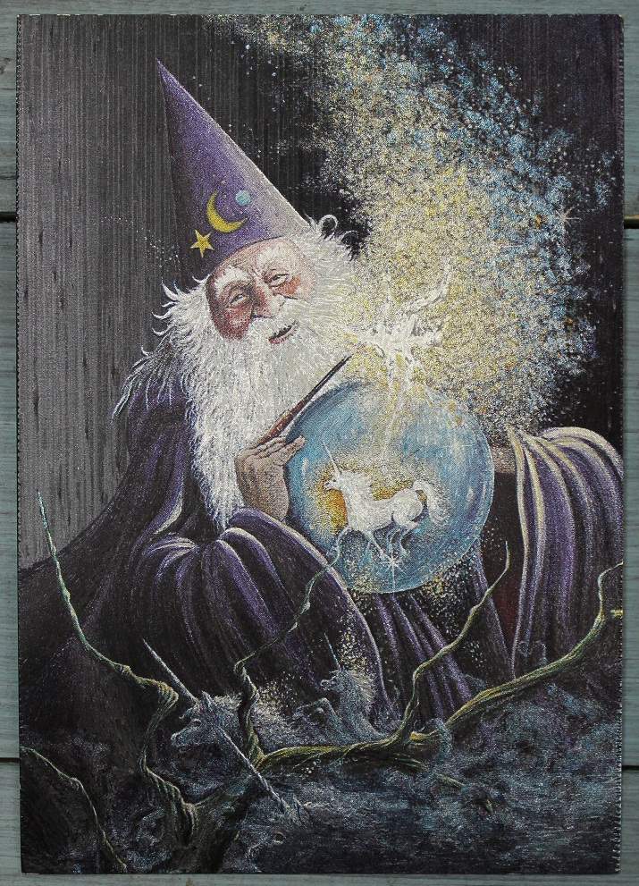 Открытка "Волшебник с единорогом", Англия, кон. ХХ в.