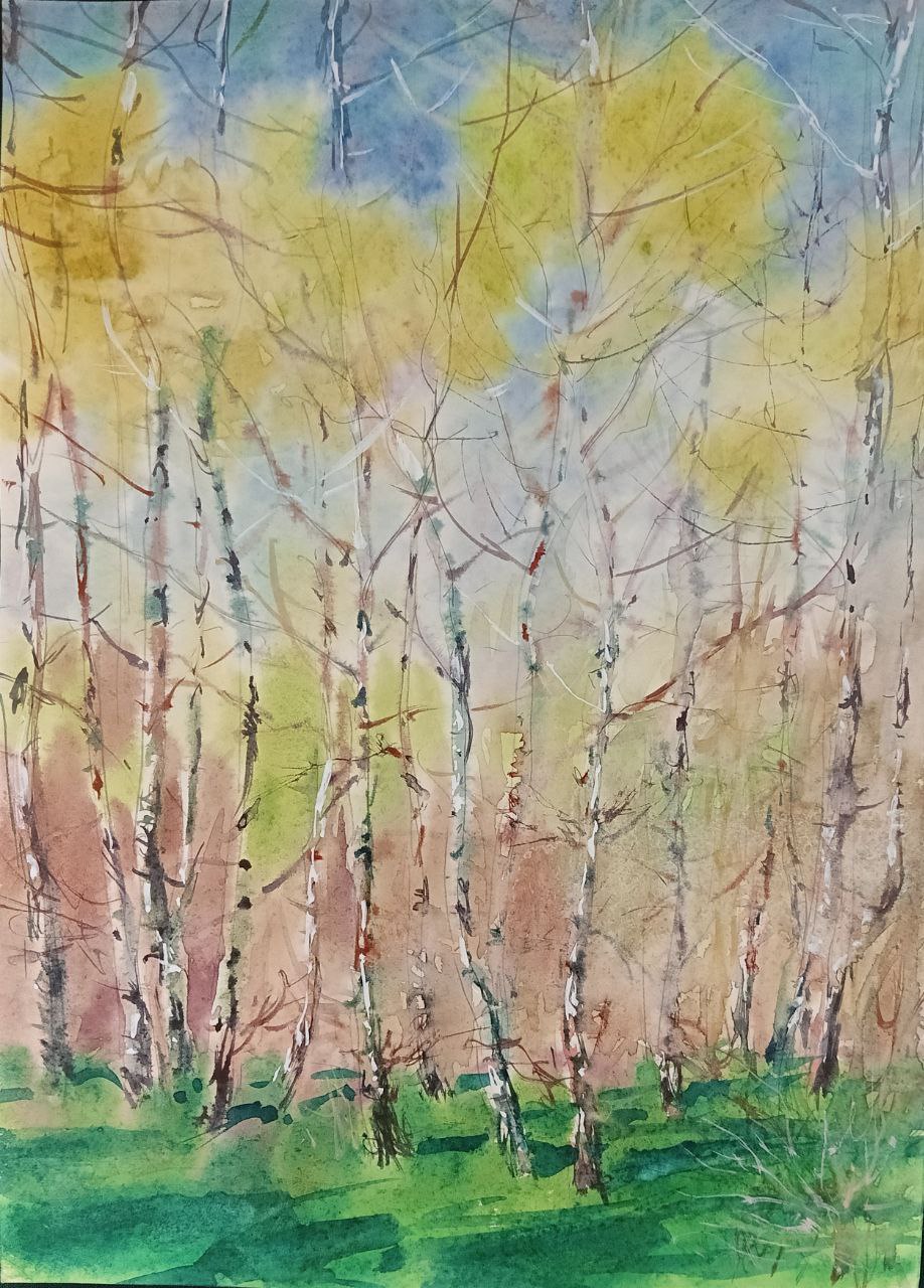 Картина «Лесопарк на Дубравной — 2», 2007 г, худ. Флегонтов А.С, бумага акварель,21х30 см