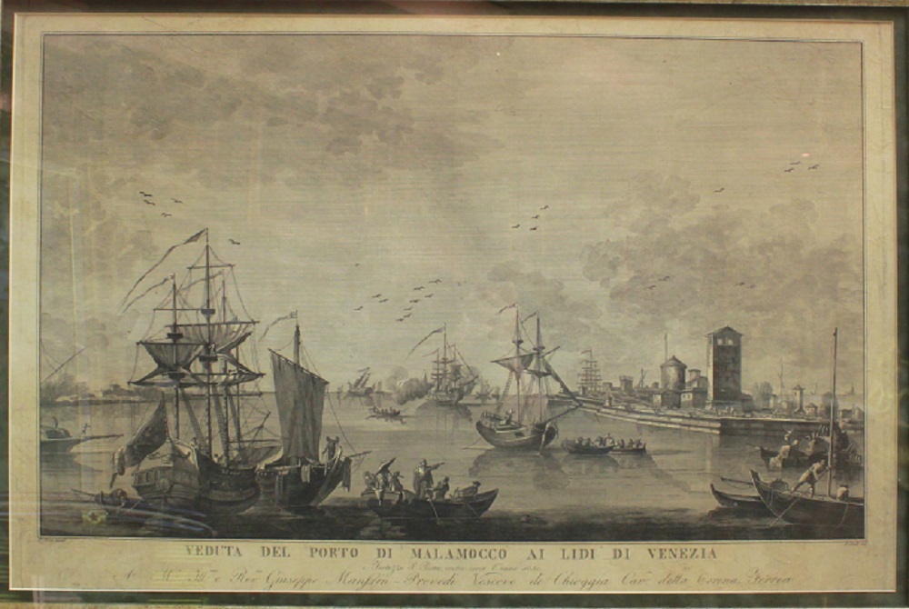Гравюра - печать. "Вид на порт Маламокко. Венеция" Размер 70 х 90 см.