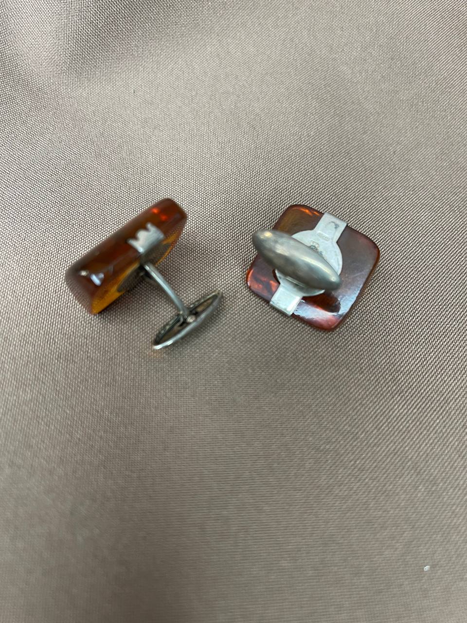 Винтажные запонки, серебро 875 пр,янтарь