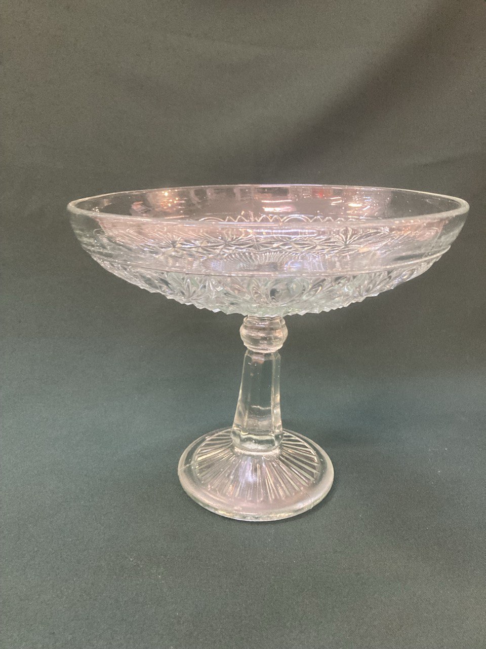 Ваза на ножке, для фруктов. Стекло. СССР. Высота 19 см. Диаметр 23 см.