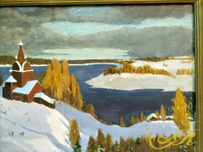 Картина "Церковь на берегу", Художник М.Федулов, 1909 г.
