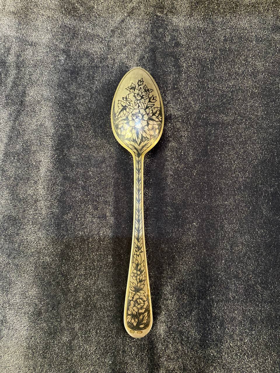 Чайная ложка серебро 875 пробы с северной чернью