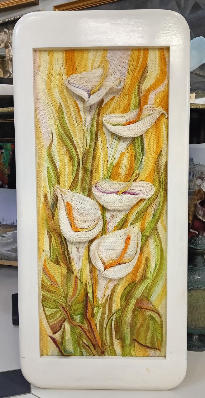 Картина «Каллы», 1994 г, шерсть, вязка, 96х43 см