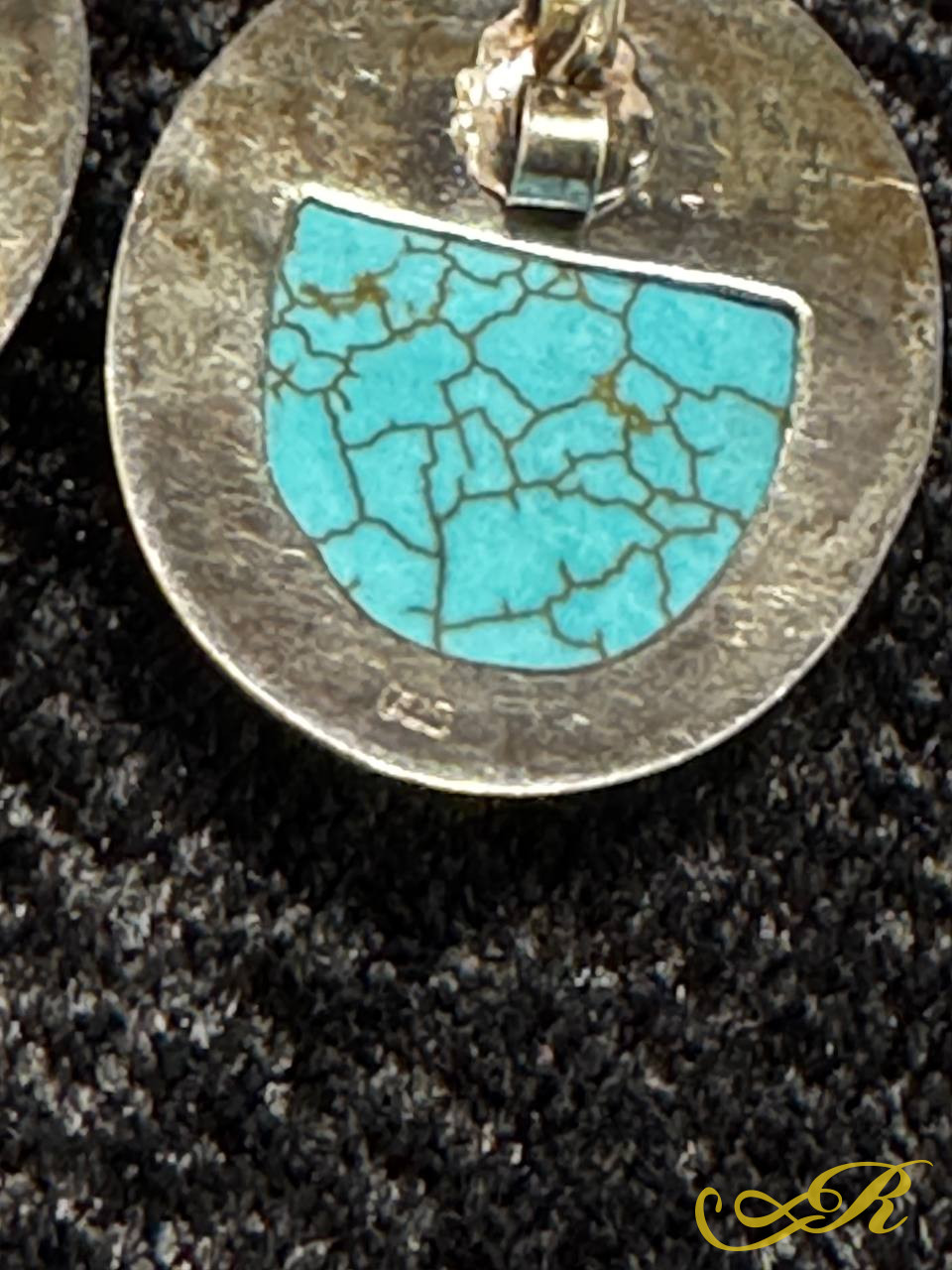  Винтажные серьги гвоздики из серебра 925 пр, камень бирюза. Вес изделия 10,6 гр.