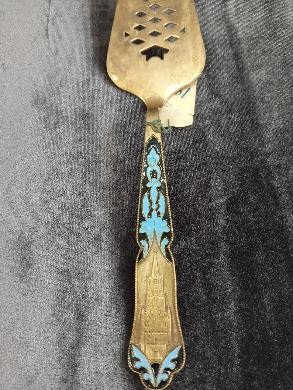 Лопатка для десертов (торта, пирожных), серебро 875 проба, эмаль,1963 г. 84,4 гр, Росювелирторг