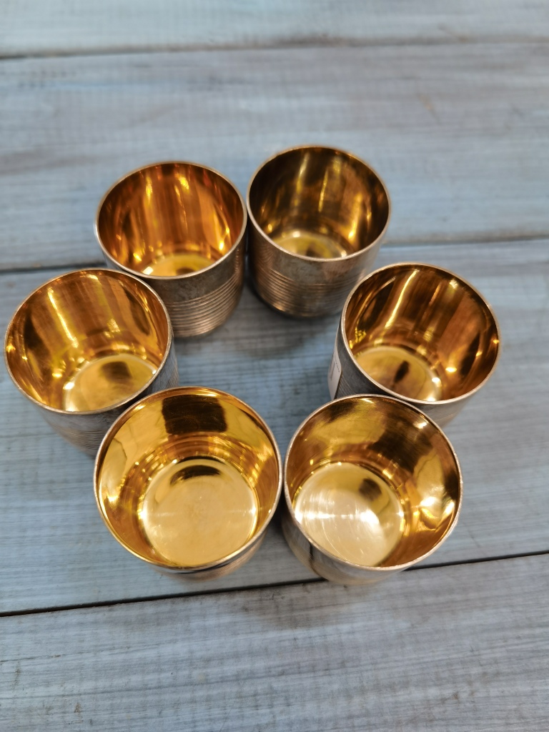 Набор стопок мельхиор с золочением,  6 шт